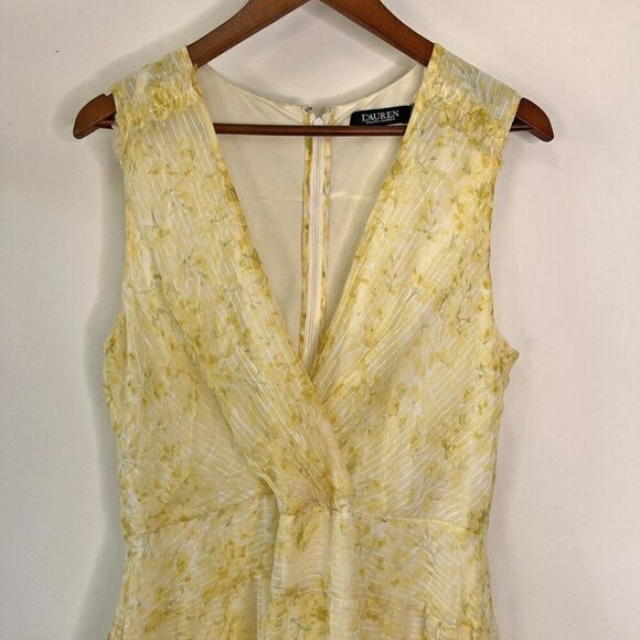 LAUREN Ralph Lauren Floral Yellow & Cream Sleeveless Midi Dress - Picture 5 of 11